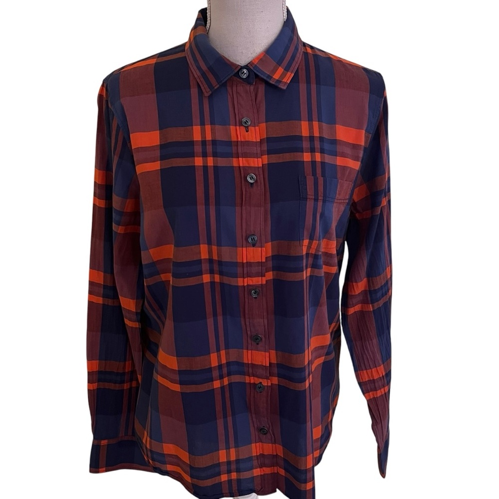 J. Crew Factory Orange/Blue Cotton Plaid Button Down Shirt L